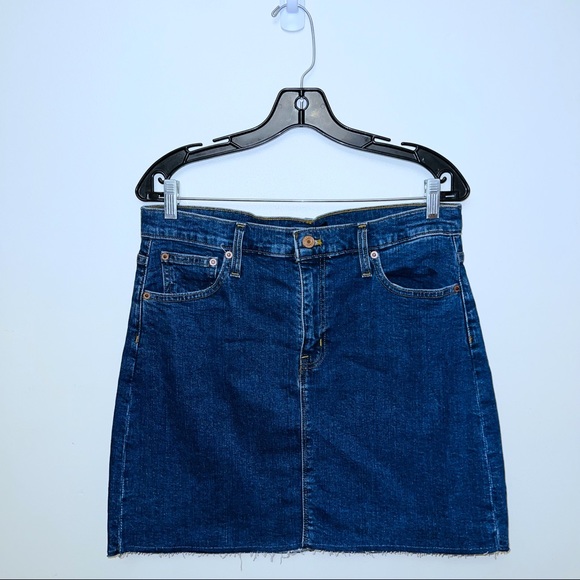 J. Crew Mercantile Medium Wash Raw Hem Denim Mini Skirt - Picture 1 of 8